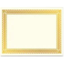 GEOGRAPHICS GEO 47829 — Geographics Gold Foil Certificate - Laser, Inkjet Compatible - Gold with Gold Border - 15 / Pack