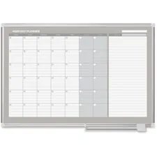 BI-SILQUE VISUAL COMMUNICATION PRODUCTS BVC GA0597830 — MasterVision MasterVision 3' Magnetic Gold Monthly Planner - Monthly, Weekly, Daily - White, Silver - Aluminum - 36 Height x 48 Width - Dry Erase Surface, Write on/Wipe off, Magnetic, Scratch Resistant, Ghost Resistant, Accessory Tray - 1 Each