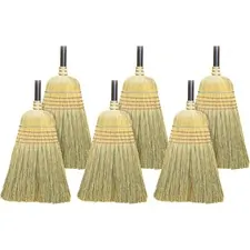 Genuine Joe GJO 12001CT — Joe Warehouse Broom - Corn Fiber Bristle - 38 Handle Length - 57 Overall Length - Lacquered Wood Handle - 6 / Carton - Natural