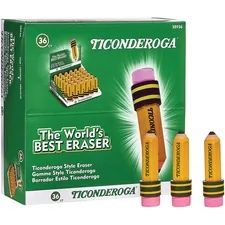 DIXON TICONDEROGA CO. DIX 38936 — Dixon Latex-free Pencil-shape Eraser - Yellow - Pencil - 36 / Box - Latex-free, Smudge-free, Non-toxic
