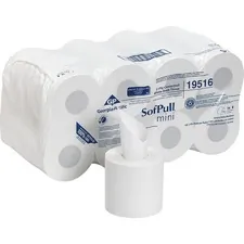 GEORGIA PACIFIC GPC 19516 — Sofpull Centerpull Mini Toilet Paper by GP Pro - 2 Ply - 5.25 x 8.50 - 500 Sheets/Roll - White - Fiber - Perforated, Center Pull, Soft - For Bathroom - 16 Rolls Per Carton - 16 / Carton