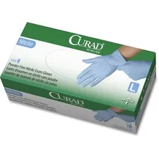 MEDLINE INDUSTRIES INC MII CUR9316 — Curad Powder-free Nitrile Disposable Exam Gloves - Large Size - Full-Textured Design - Nitrile - Blue - Powder-free, Disposable, Latex-free, Beaded Cuff, Non-sterile, Chemical Resistant - For Medical - 150 / Box - 9.50 Glove Length