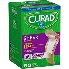 MEDLINE INDUSTRIES INC MII CUR02279RB — Curad Sheer Bandage Strips - 0.75 x 3 - 80/Box - Sheer, Clear - Fabric