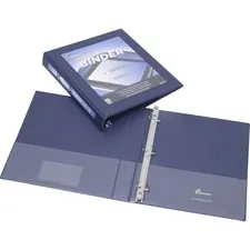 National Industries For the Blind 7510014621388 — SKILCRAFT D-ring Frame View Binder - 1 Binder Capacity - Letter - 8 1/2 x 11 Sheet Size - 3 x D-Ring Fastener(s) - Internal Pocket(s) - Navy Blue - Recycled - Business Card Holder, Clear Overlay, Spine Label - 1 Each