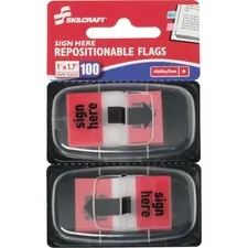 National Industries For the Blind 7510013892262 — SKILCRAFT Red Sign Here Self-stick Flags - 1 x 1.75 - Rectangle - SIGN HERE - Yellow - Self-adhesive, Repositionable, Reusable, Removable - 100 / Pack