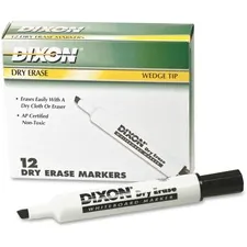 DIXON TICONDEROGA CO. DIX 92107 — Ticonderoga Dry Erase Whiteboard Markers - Broad, Fine Marker Point - Wedge Marker Point Style - Black - 12 / Dozen
