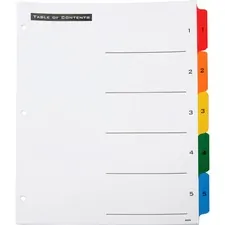 National Industries For the Blind 7530013649489 — SKILCRAFT Numerical 1-5 Tab Table of Content Sheets - 5 x Divider(s) - Printed Tab(s) - Digit - 1-5 - Letter - 8.50 Width x 11 Length - 3 Hole Punched - Paper Divider - Assorted Paper Tab(s) - 1 / Set