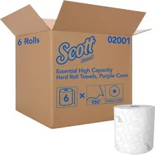 KIMBERLY CLARK KCC 02001 — Kimberly-Clark Professional Essential High-Capacity Hard Roll Paper Towels for Scott Essential Dispenser - 8 x 950 ft - White - Nonperforated, Absorbent, Hygienic - 6 / Carton