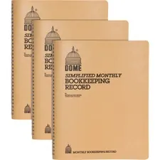 Dome Enterprises DOM 612BD — Dome Bookkeeping Record Book - 128 Sheet(s) - Wire Bound - 8 3/4 x 11 1/4 Sheet Size - White Sheet(s) - Beige Cover - Recycled - 3 / Bundle