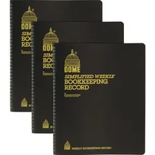 Dome Enterprises DOM 600BD — Dome Bookkeeping Record Book - 128 Sheet(s) - Wire Bound - 8 3/4 x 11 1/4 Sheet Size - Brown Cover - Recycled - 3 / Bundle