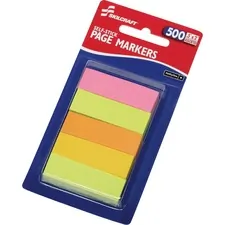 National Industries For the Blind 7510014214751 — SKILCRAFT Self-stick Page Markers - 0.50 x 2 - Assorted Neon - Self-stick, Self-adhesive, Durable, Writable - 500 / Pack - TAA Compliant