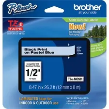 Brother TZEMQ531 — Brother PTouch 1/2 Laminated TZe Tape - 15/32 - Pastel Blue, Clear - 1 Each