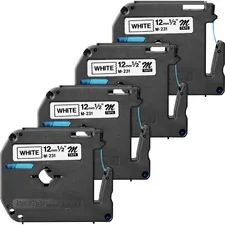 Brother BRT M231BD — Brother P-touch Nonlaminated M Series Tape Cartridge - 1/2 - Direct Thermal - White - 4 / Bundle