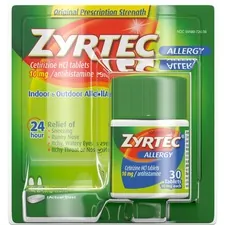 JOHNSON & JOHNSON JOJ 20436 — Zyrtec Allergy Tablets - For Runny Nose, Sneezing, Itchy Throat - 30 / Box