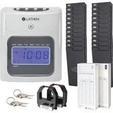 LATHEM 400E-KIT — Lathem 400E Top Feed Electronic Time Clock Kit - Card Punch/Stamp - Month, Date, Week, Time, Bi-weekly, Semi-monthly, Month Record Time