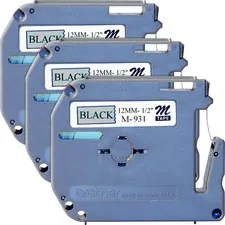 Brother BRT M931BD — Brother P-touch Nonlaminated M Series Tape Cartridge - 1/2 - Rectangle - Silver - 3 / Bundle