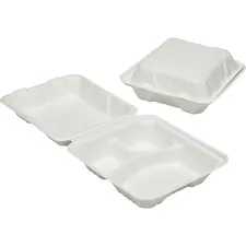 National Industries For the Blind 7350016646905 — SKILCRAFT 3-Compartment Hinged Lid Tray - - Wood Pulp - Microwave Safe - White - 200 Piece(s) Pieces per Serving(s)/ Carton - TAA Compliant