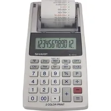 SHARP NEC SHR EL1611V — Sharp EL-1611V 12-digit Mini Printing Calculator - Dual Color Print - Black/Red - 2 lps - 4-Key Memory, Lightweight, Dual Power, Compact, Cordless - 12 Digits - LCD - Battery/Power Adapter Powered - 4 - AA - 1.7 x 3.9 x 7.5 - Off White - Rubber - Handheld - 1 Each