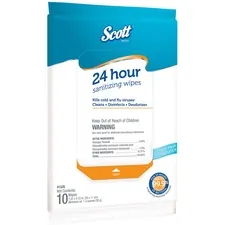 KIMBERLY CLARK KCC 41526 — Scott 24 Hour Sanitizing Wipes - Wipe - Fresh Scent - 4.33 Width x 7.87 Length - 10 / Softpack - 50 / Carton - White