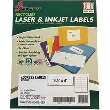 National Industries For the Blind 7530016736513 — SKILCRAFT Recycled Laser/Inkjet Address Labels - 1 19/64 Width x 4 Length - Self-adhesive Adhesive - Rectangle - Laser, Inkjet - White - Paper - 14 / Sheet - 1400 / Pack