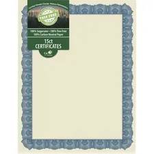 GEOGRAPHICS GEO 49014 — Geographics Tree Free Certificate - 8.5 - Multicolor with Blue Border - Sugarcane - 1 Each