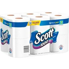 KIMBERLY CLARK KCC 10060 — Scott 1000 1-ply 12Roll Bath Tissue - 1 Ply - 3.70 x 4.10 - 1000 Sheets/Roll - White - Absorbent - For Bathroom, Office Building, Public Facilities, School - 12 / Each