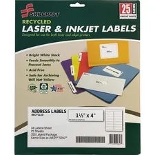 National Industries For the Blind 7530016736514 — SKILCRAFT Recycled Laser/Inkjet Address Labels - 1 21/64 Width x 4 Length - Self-adhesive Adhesive - Rectangle - Laser, Inkjet - White - Paper - 14 / Sheet - 350 / Pack