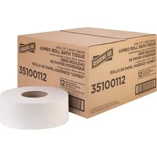 Genuine Joe GJO 35100112 — Joe Jumbo Jr Dispenser Bath Tissue Roll - 2 Ply - 3.30 x 1000 ft - 8.88 Roll Diameter - White - Fiber - Sewer-safe, Septic Safe - For Bathroom - 12 / Carton