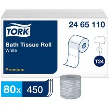 ESSITY TRK 2465110 — Tork Premium Bath Tissue Roll, 2-Ply - 2 Ply - 4 x 140.63 ft - 450 Sheets/Roll - 4.35 Roll Diameter - White - Extra Soft, Embossed, Individually Wrapped, Absorbent - For Plumbing, Bathroom - 450 - 450 / Roll
