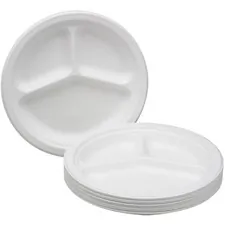 National Industries For the Blind 7350012636700 — SKILCRAFT Triple Compartment Paper Plates - - Paper - Disposable - White - 500 Piece(s) Pieces per Serving(s)/ Box