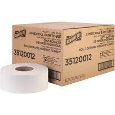 Genuine Joe GJO 35120012 — Joe 1-ply Jumbo Roll Bath Tissue - 1 Ply - 3.63 x 1200 ft - 8.88 Roll Diameter - White - Fiber - Sewer-safe, Septic Safe - For Bathroom - 12 / Carton