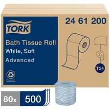 ESSITY TRK 2461200 — Tork Advanced Bath Tissue Roll, 2-Ply - 2 Ply - 3.96 x 156.25 ft - 500 Sheets/Roll - 4.35 Roll Diameter - White - Soft, Embossed, Individually Wrapped, Absorbent - For Plumbing, Bathroom - 500 / Roll