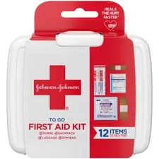 JOHNSON & JOHNSON JOJ 8295 — Johnson & Johnson First Aid To Go Portable Mini Travel Kit - 12 x Piece(s) - 4 Height x 4.5 Width x 1.3 Depth Length - 1 Each - White