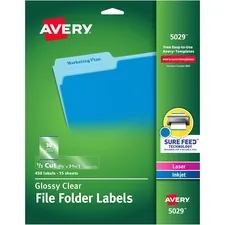 Avery Dennison 05029 — Avery® Clear Top Tab Filing Labels - Permanent Adhesive - Rectangle - Laser, Inkjet - Clear - Film - 30 / Sheet - 15 Total Sheets - 450 Total Label(s) - 450 / Pack