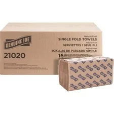 Genuine Joe GJO 21020 - Joe Single-Fold Value Paper Towels - 1 Ply - 10.25 x 9.10 - 