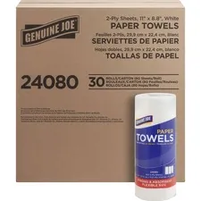 Genuine Joe GJO 24080 — Joe Paper Towels - 2 Ply - 11 x 4.40 - 160 Sheets/Roll - White - Flexible, Perforated, Absorbent, Soft - For Kitchen, Multipurpose - 30 / Carton