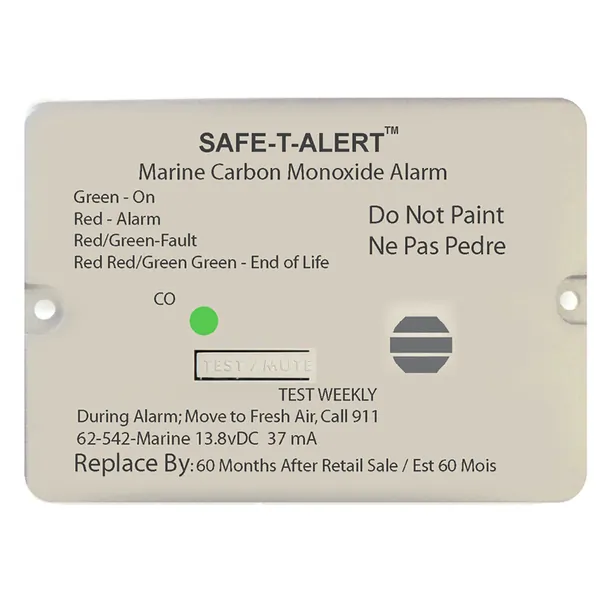 Safe-T-Alert CW61257 — Safe-T-Alert 62 Series Marine Carbon Monoxide - White - Flush Mount - 12V w/Relay & Trim Ring