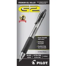 Pilot PIL 31277 — Pilot G2 Ultra Fine Retractable Pens - Ultra Fine Pen Point - 0.38 mm Pen Point Size - Refillable - Retractable - Black Gel-based Ink - Clear Barrel - 12 / Dozen