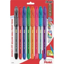 Pentel PEN BK91CRBP8M — Pentel R.S.V.P. Multi Pack Stick Ballpoint Pens - Medium Pen Point - 1 mm Pen Point Size - Refillable - Assorted - Assorted Barrel - 8 / Pack