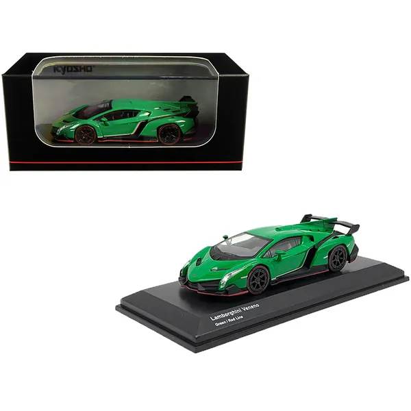 Kyosho KS07040A2 — Kyosho 1/64 Lamborghini Veneno Green with Red Line Model