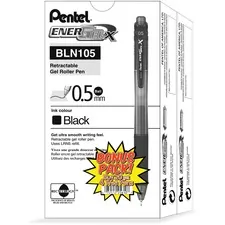 Pentel PEN BLN105ASW2 — Pentel EnerGel-X Retractable Gel Pens - Fine Pen Point - 0.5 mm Pen Point Size - Needle Pen Point Style - Refillable - Retractable - Black Gel-based Ink - Black Barrel - 24 / Pack
