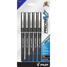 Pilot PIL 26020 — Pilot Precise V7 Fine Premium Capped Rolling Ball Pens - Fine Pen Point - 0.7 mm Pen Point Size - Black - Black Barrel - 5 / Pack