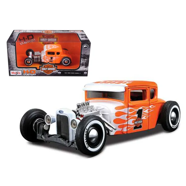 Maisto 32175or-w — 1929 Ford Model A Harley Davidson Orange Flames 1:24 Diecast Car