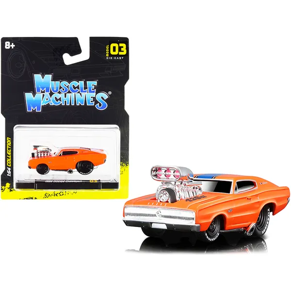 Muscle Machines 15542or — 1966 Dodge Charger 426 C.I. Orange with Blue Stripe 1/64 Model