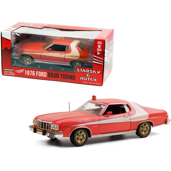 Greenlight 84121 — 1976 Ford Gran Torino Red/White Stripe - Weathered Diecast Model