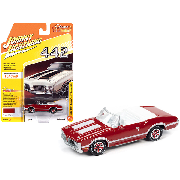 Johnny Lightning JLCG022-JLSP102B - 1970 Oldsmobile Cutlass 442 Convertible Matador Red with Whi
