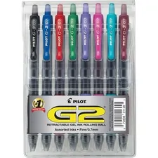 Pilot PIL 31128 — Pilot G2 Retractable Gel Ink Rollerball Pens - Fine Pen Point - 0.7 mm Pen Point Size - Refillable - Retractable - Assorted Gel-based Ink - 8 / Pack