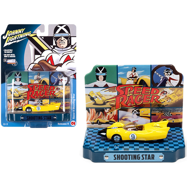 Johnny Lightning JLDR015-JLSP121 - Racer X Shooting Star 9 Yellow with Collectible Tin Display 