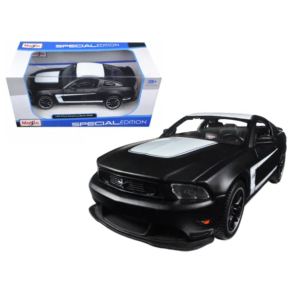 Maisto 31269MBK — 2012 Ford Mustang Boss 302 Diecast Model Car - Matt Black/White