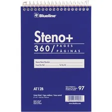 Dominion Blueline Inc RED AT12B — Blueline White Paper Wirebound Steno Pad - 350 Sheets - Wire Bound - Front Ruling Surface - 6 x 9 - White Paper - Cardboard Cover - Stiff-cover - 1 Each